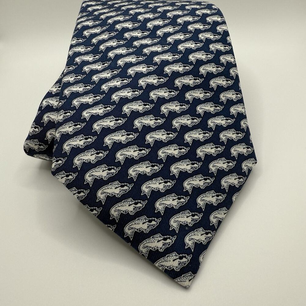 Vineyard Vines 100% Silk Tie Blue Navy/White Fish Print Sunglasses Fun Quirky‎ - Picture 3 of 10